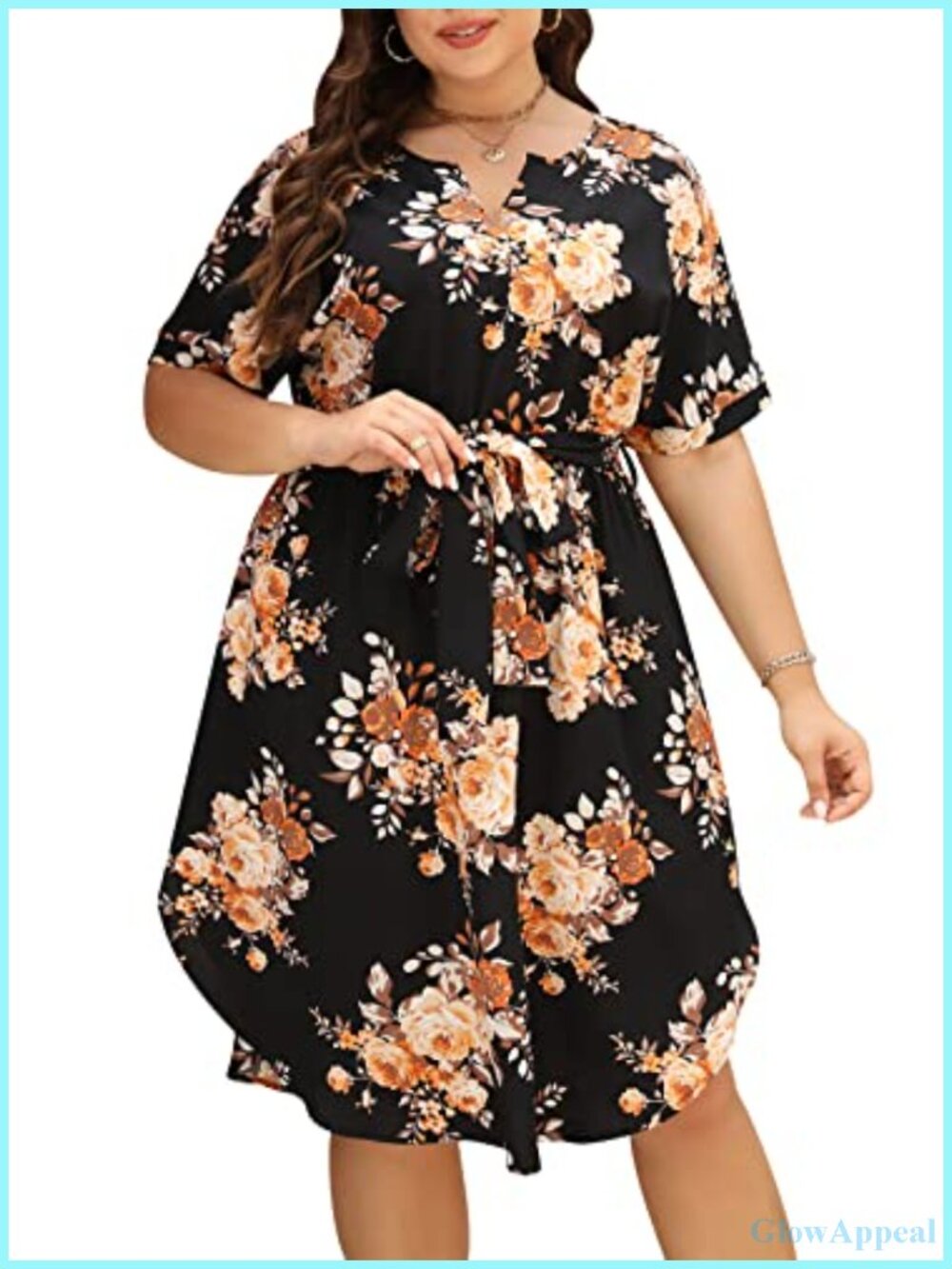 Plus Size Boho Midi Dress with Pockets & Ruffle Hem Floral V-Neck